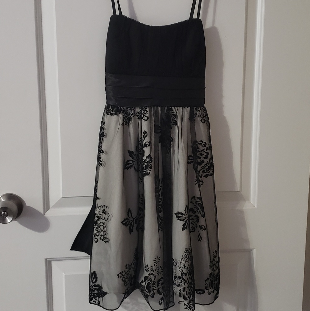 Black mini dress with lace overlay